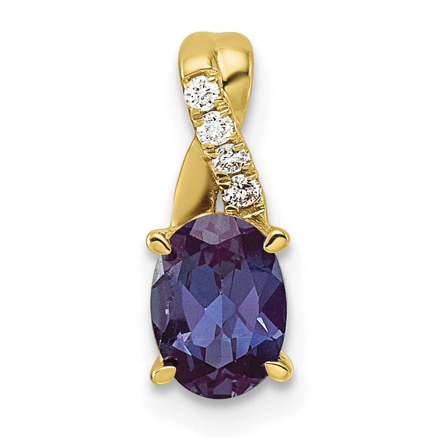 10k Lab Created Alexandrite & Lab Grown Diamond VS/SI+ G+ Oval June Birthstone Complete Pendant