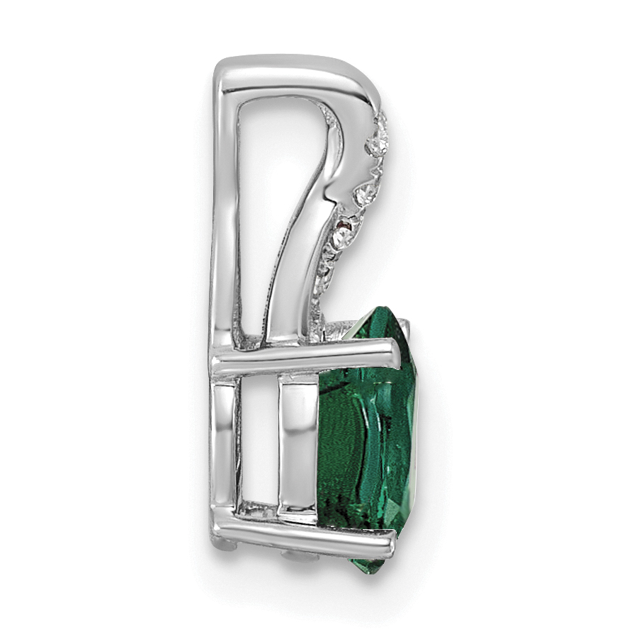 Diamond Lab Created Emerald Pendant Charm Real 14k White Gold 13.7x5.6mm detailed image 2