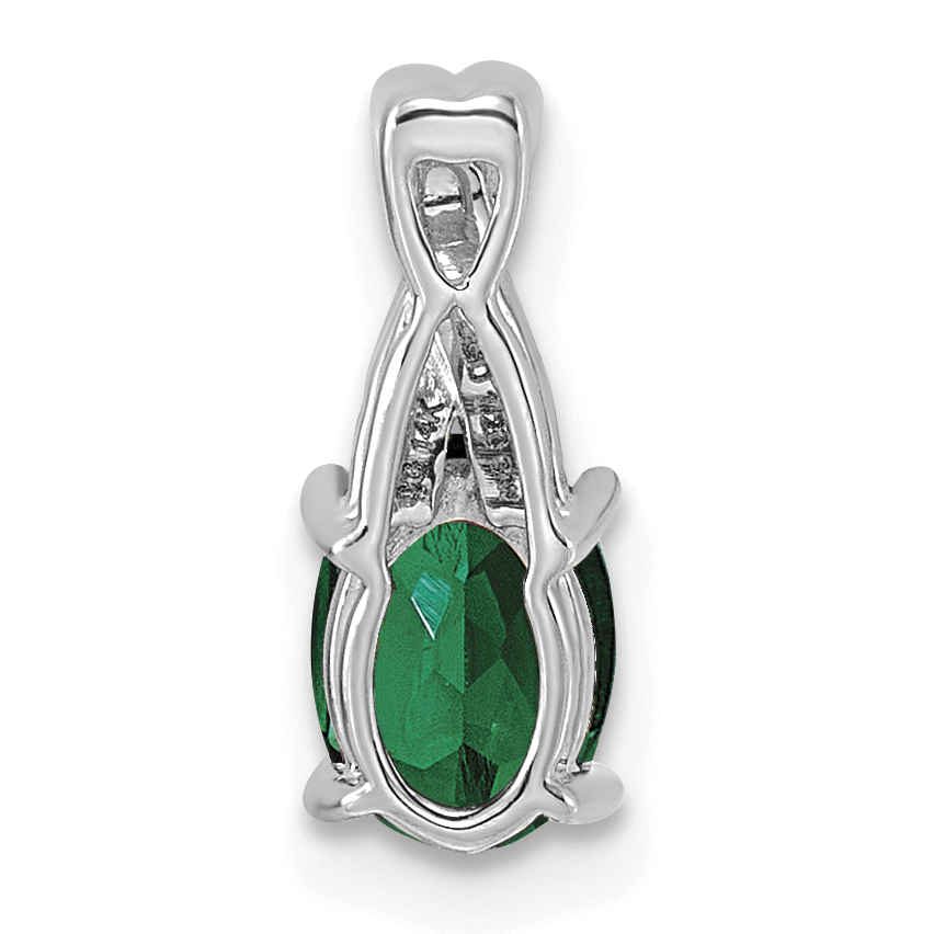 Diamond Lab Created Emerald Pendant Charm Real 14k White Gold 13.7x5.6mm detailed image 3