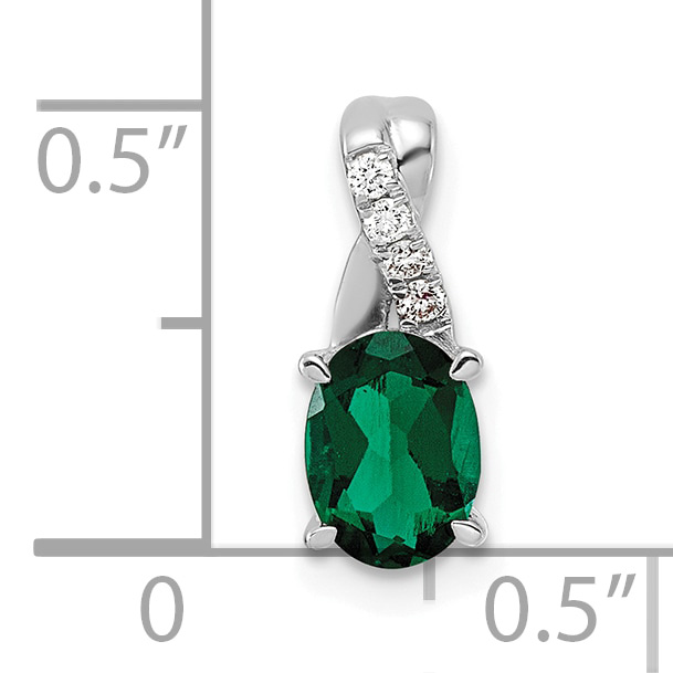 Diamond Lab Created Emerald Pendant Charm Real 14k White Gold 13.7x5.6mm detailed image 4