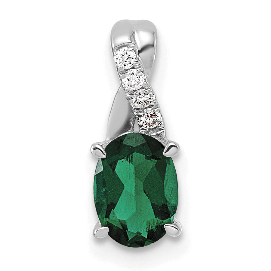 Diamond Lab Created Emerald Pendant Charm Real 14k White Gold 13.7x5.6mm main product image