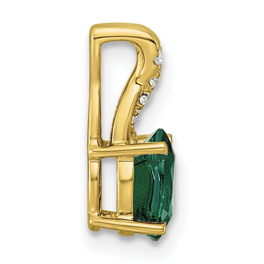 Diamond Lab Created Emerald Pendant Charm Real 10k Yellow Gold 13.7x5.6mm detailed image 2