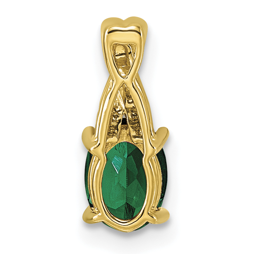 Diamond Lab Created Emerald Pendant Charm Real 10k Yellow Gold 13.7x5.6mm detailed image 3