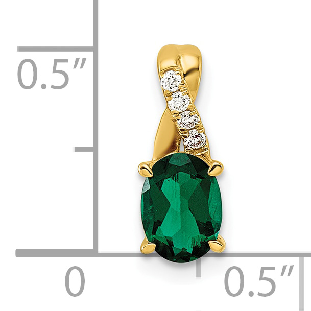 Diamond Lab Created Emerald Pendant Charm Real 10k Yellow Gold 13.7x5.6mm detailed image 4
