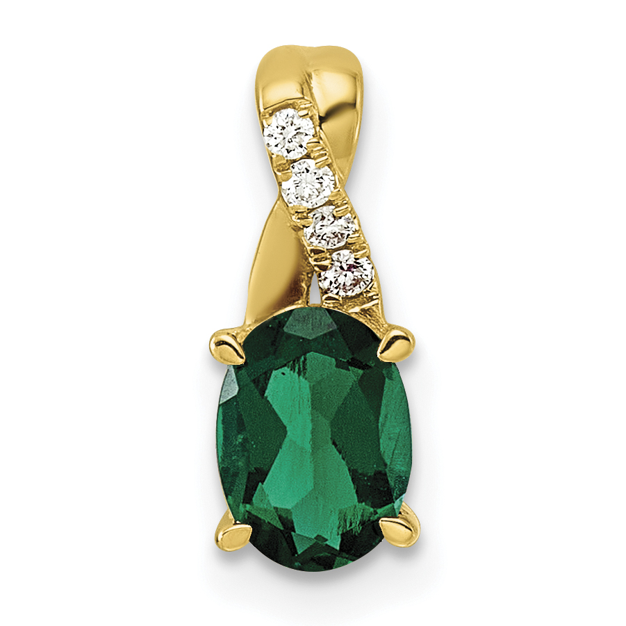 Diamond Lab Created Emerald Pendant Charm Real 10k Yellow Gold 13.7x5.6mm main product image