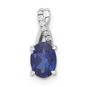 14k Yellow Gold Oval Created Sapphire and Diamond Pendant