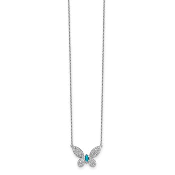 14k White Gold 1/3 carat Diamond and Turquoise Butterfly 18 inch Necklace — alternate view