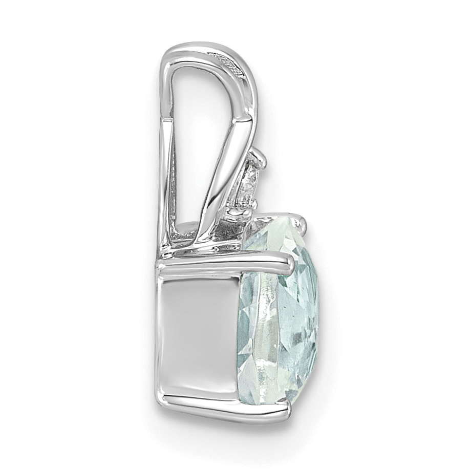Diamond Checkerboard Aquamarine Pendant Charm Real 14k White Gold 13.9x7.1mm detailed image 2