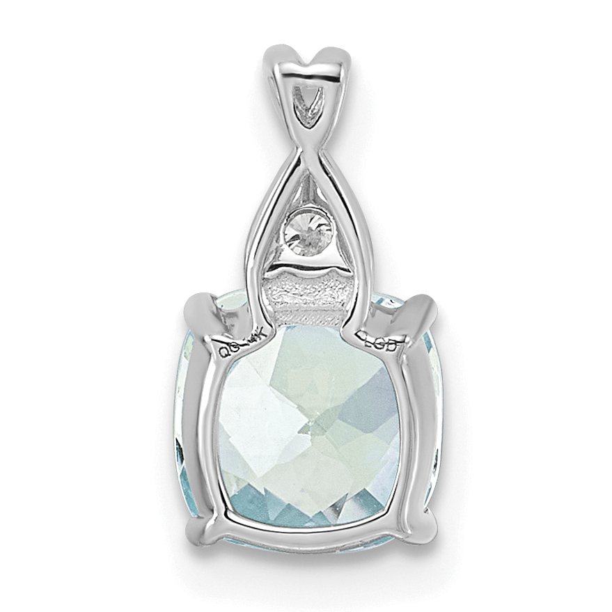 Diamond Checkerboard Aquamarine Pendant Charm Real 14k White Gold 13.9x7.1mm detailed image 3