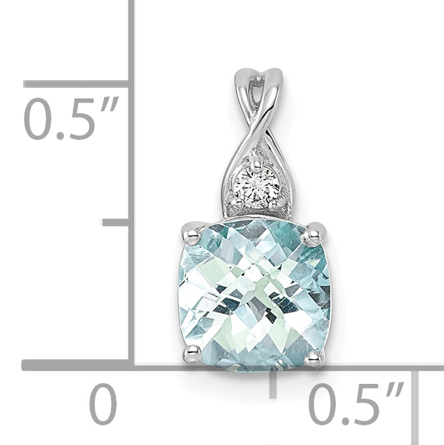 Diamond Checkerboard Aquamarine Pendant Charm Real 14k White Gold 13.9x7.1mm detailed image 4