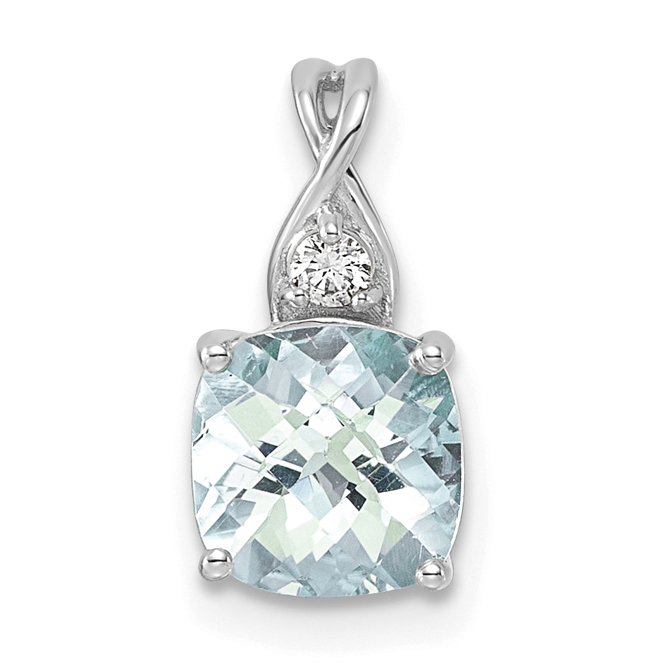 Diamond Checkerboard Aquamarine Pendant Charm Real 14k White Gold 13.9x7.1mm main product image