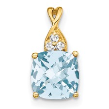 Image of 14k Checkerboard Aquamarine and Diamond Pendant