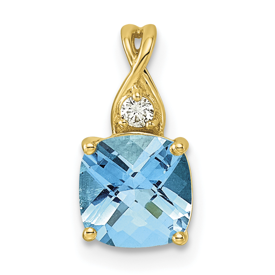 10k Checkerboard Blue Topaz & Lab Grown Diamond VS/SI+ G+ December Birthstone Complete Pendant