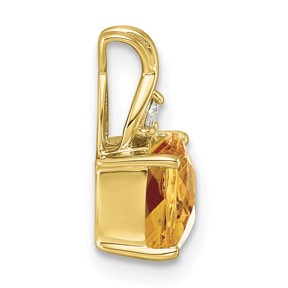 Diamond Checkerboard Citrine Pendant Charm Real 10k Yellow Gold 13.8x7.1mm detailed image 2