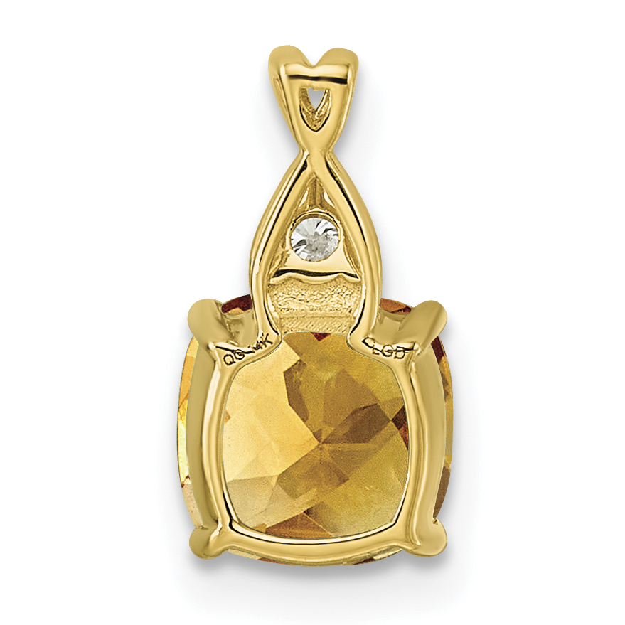 Diamond Checkerboard Citrine Pendant Charm Real 10k Yellow Gold 13.8x7.1mm detailed image 3