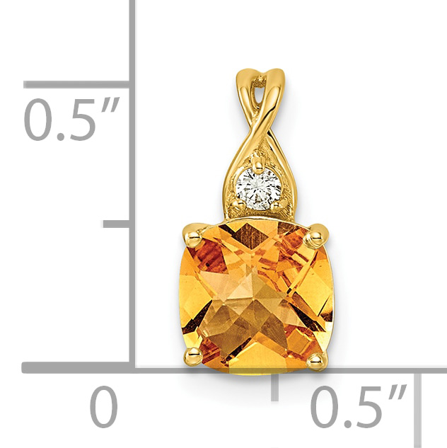 Diamond Checkerboard Citrine Pendant Charm Real 10k Yellow Gold 13.8x7.1mm detailed image 4