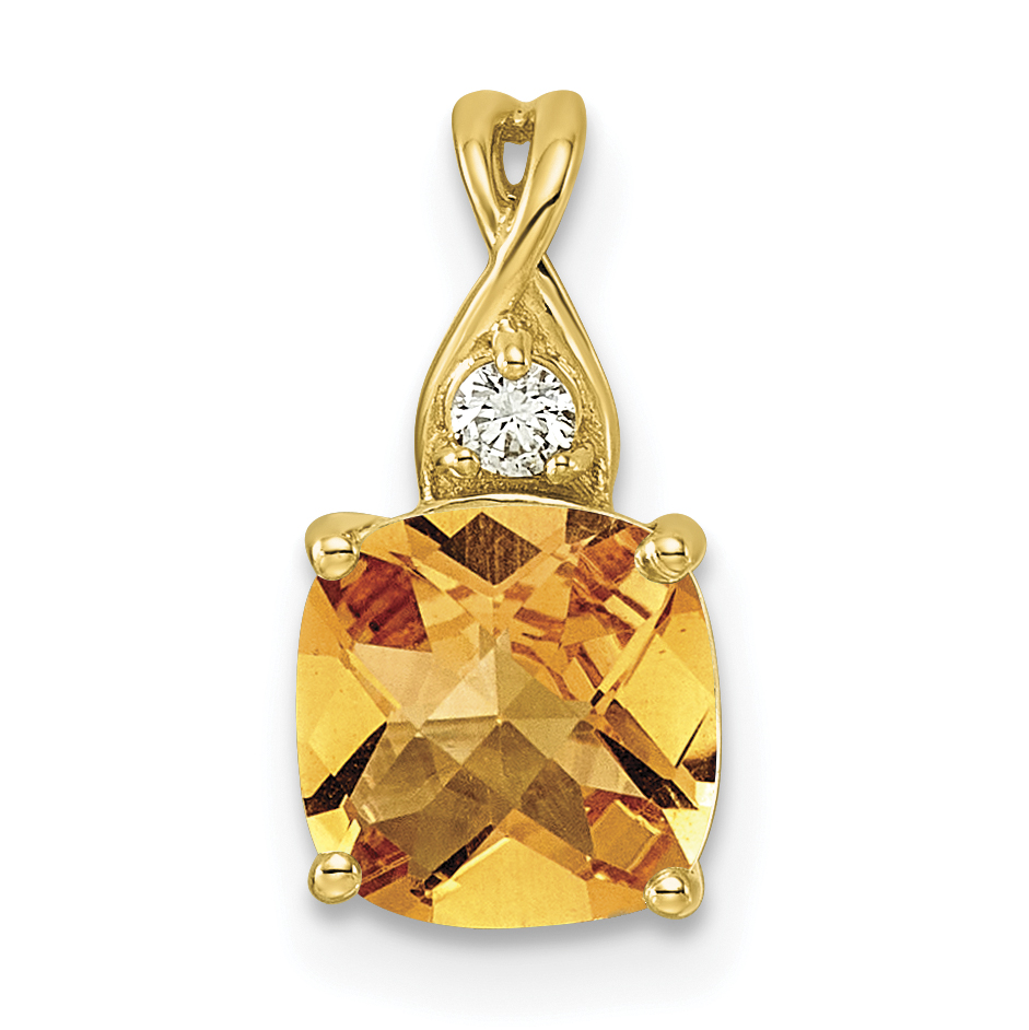 Diamond Checkerboard Citrine Pendant Charm Real 10k Yellow Gold 13.8x7.1mm main product image