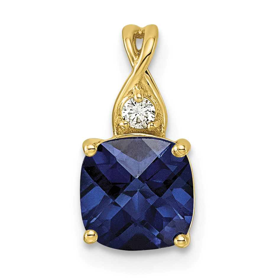 10k Checkerboard Lab Created Blue Sapphire & Lab Grown Diamond VS/SI+ G+ September Birthstone Complete Pendant