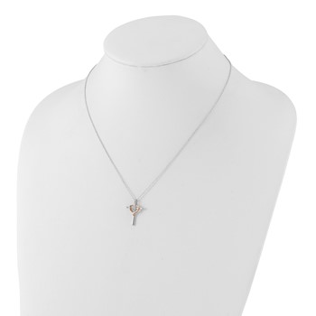 Sterling Silver w/ 10k Rose Accent Diamond Heart Cross Necklace — alternate view