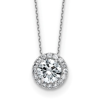 14k White Gold Round Halo Necklace D E F Pure Light Moissanite