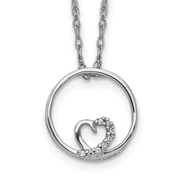 14k White Gold .02 carat Diamond Heart in Circle 18 inch Necklace