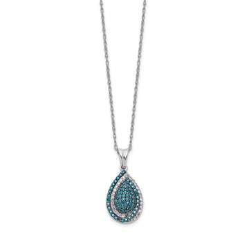14k White Gold 1/2 carat Blue and White Diamond Teardrop Pendant 18 inch Necklace — alternate view