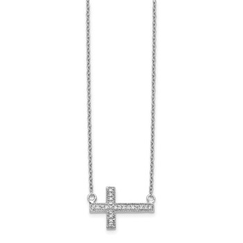 14k White Gold 1/10 carat Diamond Sideways Cross 18 inch Necklace — alternate view