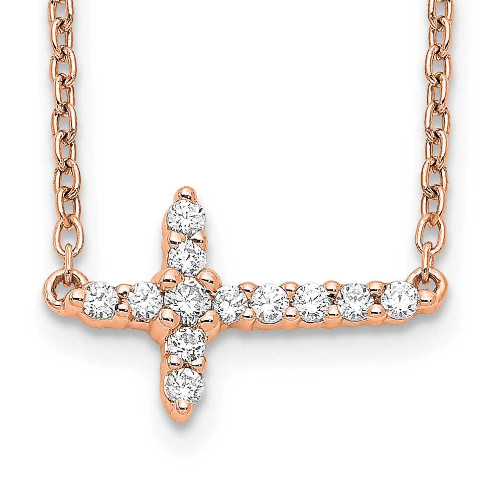18kt. Rose Gold Cubic Zirconia Double Sided Sideways Cross Necklace - Tello  Jewellers