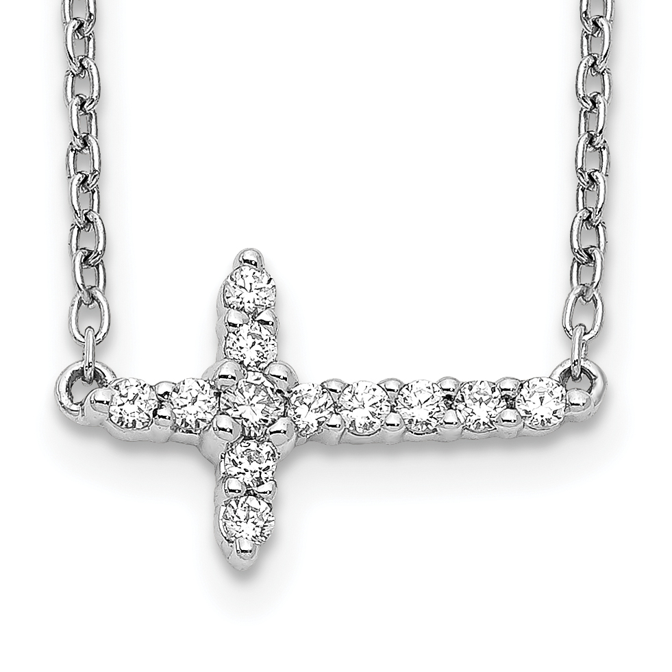 10kw 1/6ct Lab Grown Dia VS/SI+ G+ Comp 18in Sideways Cross Necklace