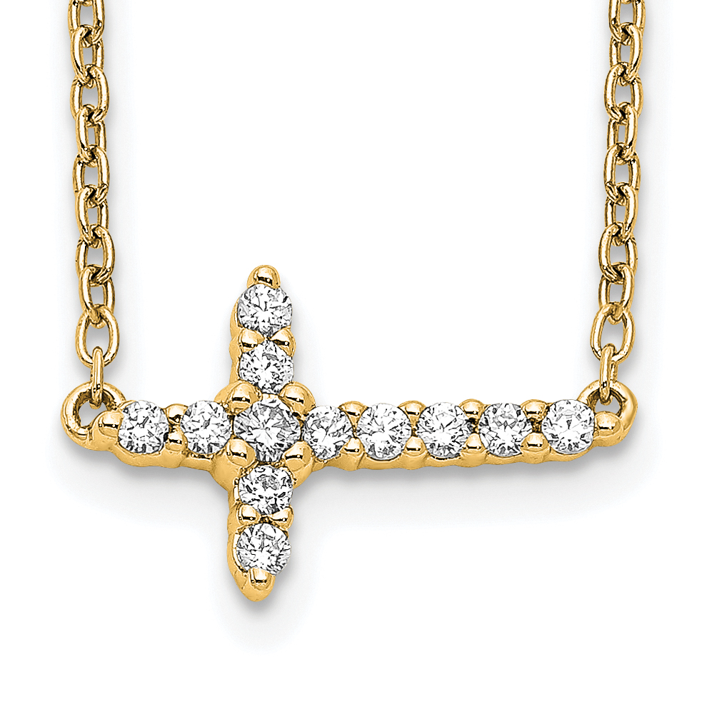 10k 1/6ct Lab Grown Dia VS/SI+ G+ Comp 18in Sideways Cross Necklace
