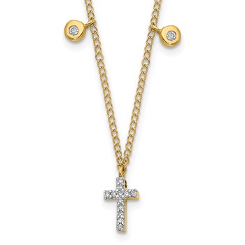 14k Polished 1/20 carat Diamond Cross 18 inch Necklace