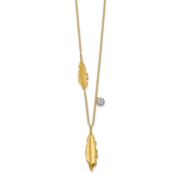 14k Polished .03 carat Diamond and Feathers 18 inch Necklace — alternate view