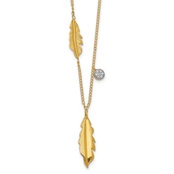 14k Polished .03 carat Diamond and Feathers 18 inch Necklace