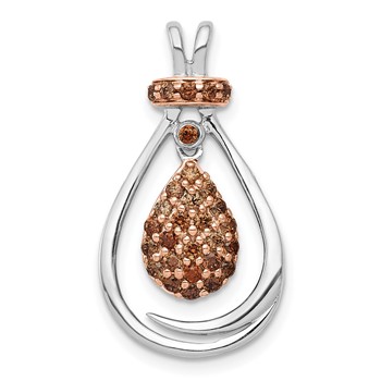 14k White Gold with Rose Rhodium 1/4 carat Champagne Diamond Teardrop Chain Slide