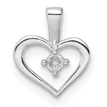 14k White Gold Holds 1-1.7mm Stone Heart Pendant Mounting