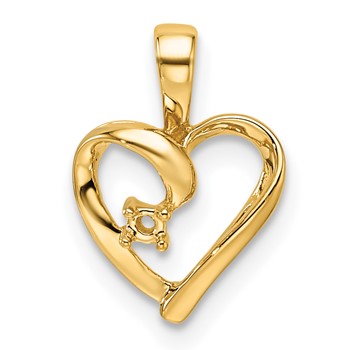 14k Holds 1-1.7mm Stone Heart Pendant Mounting