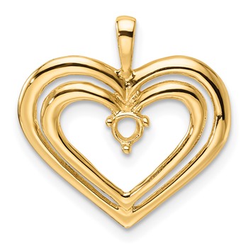 14k Holds 1-3.2mm Stone Double Heart Pendant Mounting