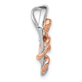 14k White and Rose Gold Diamond Polished Heart with Bow Chain Slide — alternate view