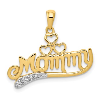 14k .02 carat Diamond MOMMY Double Heart pendant