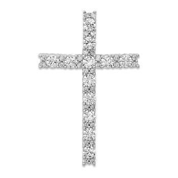 14k White Gold Diamond Latin Cross Pendant, VS dias