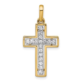 14k and White Rhodium 1/2 carat Diamond Cross Pendant