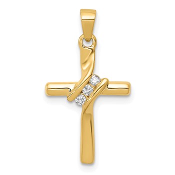 14k 3-Stone 1/20 carat AA Diamond Cross Pendant