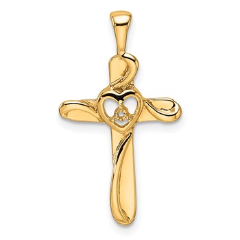 14k Diamond Cross with Heart Pendant Mounting
