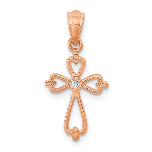 10K Rose Gold Diamond Accented Cross Pendant