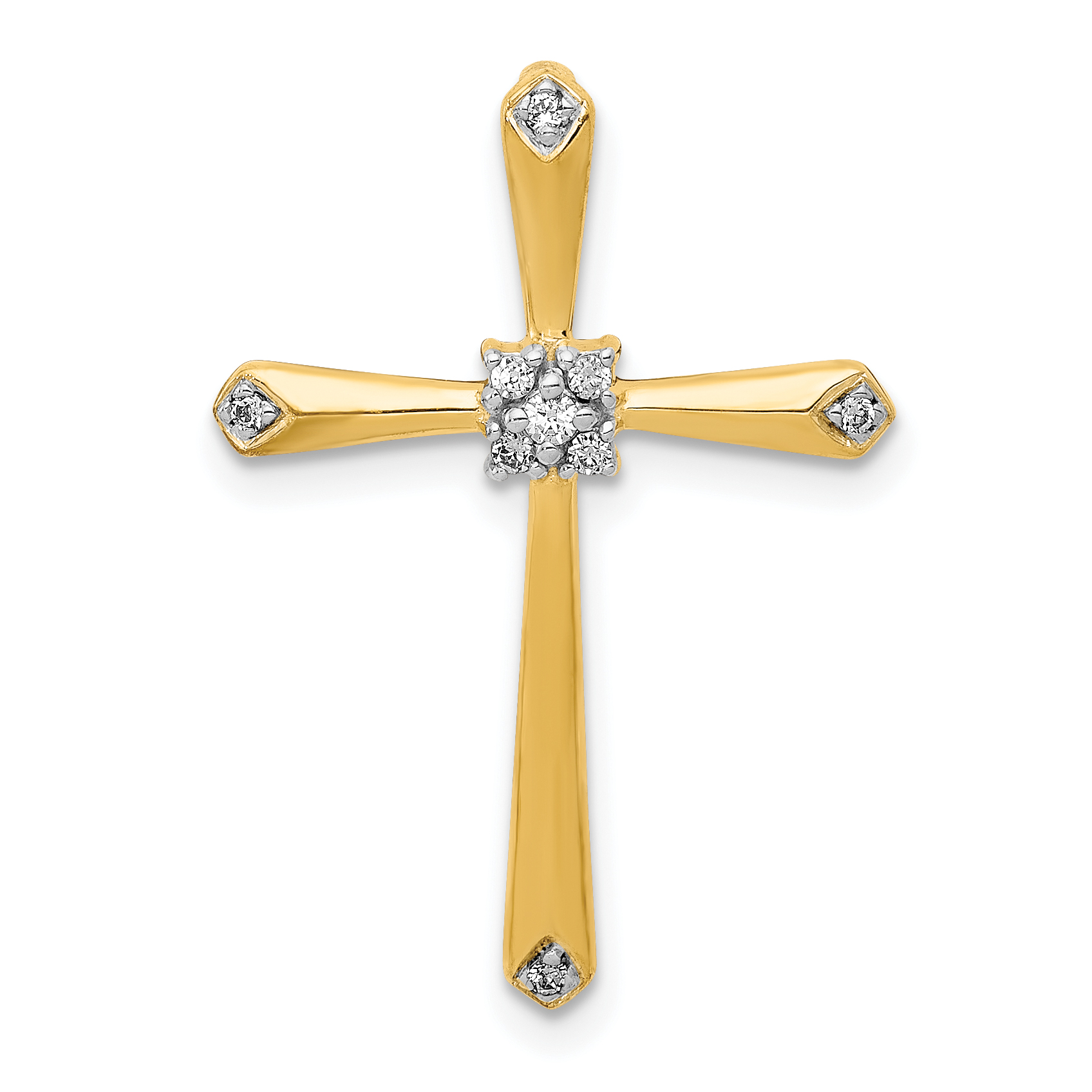 10K and White Rhodium 1/20 carat Diamond Cross Chain Slide