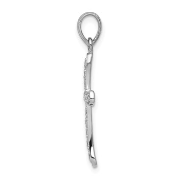 14k White Gold 1/8 carat Diamond Curved Cross Pendant — alternate view