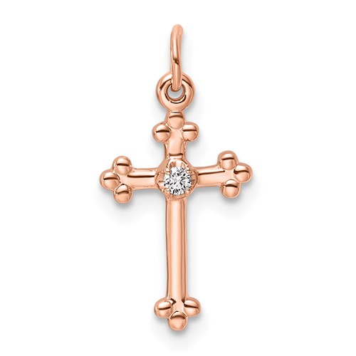 10K Rose Gold Small Diamond Budded Cross Pendant
