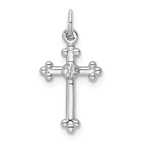10K White Gold Small Diamond Budded Cross Pendant