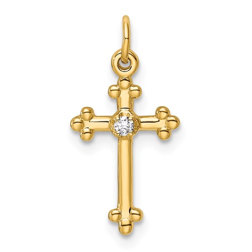 10K Small Diamond Budded Cross Pendant