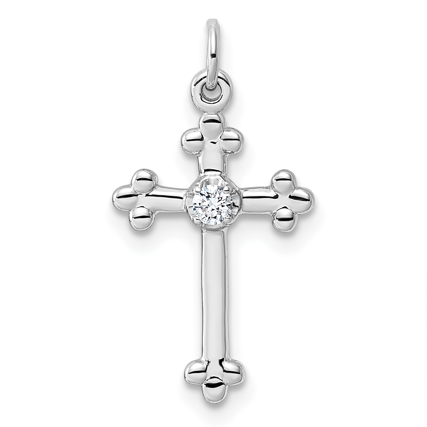 1/20ct. Lab Grown Dia Complete Budded Cross Pendant Charm Real 14k White Gold main product image